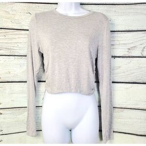 Antistar Gray Long Sleeve Side Ruched Crop Top Stretchy Lightweight Tee L